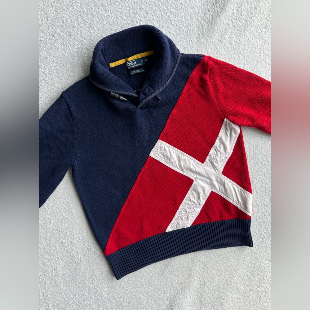 Rare Polo Ralph Lauren Nautical theme Yatching Association shawl neck sweater L‎